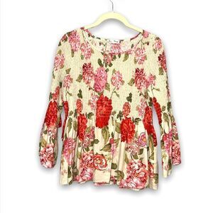Jane and Delancey | Floral Pink and Red Bell Sleeve Top